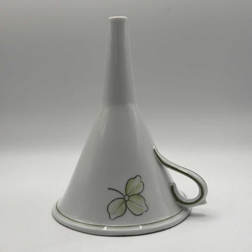 Rare Vintage Porcelain Ceramic Funnel, Hand Painted Shamrock Floral